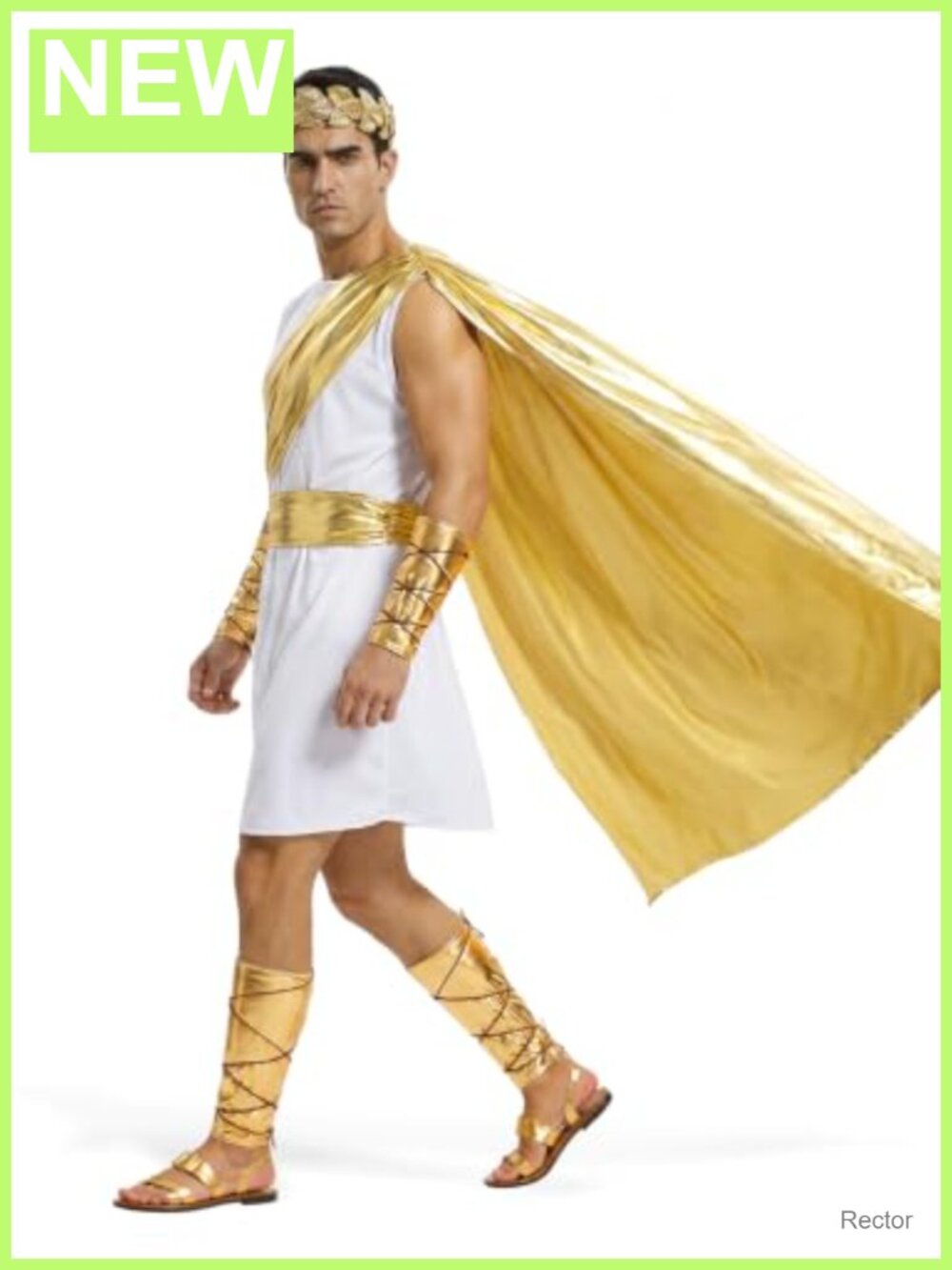 Mens Greek God Toga Costume Set with Gold Laurel Wreath and Accessories